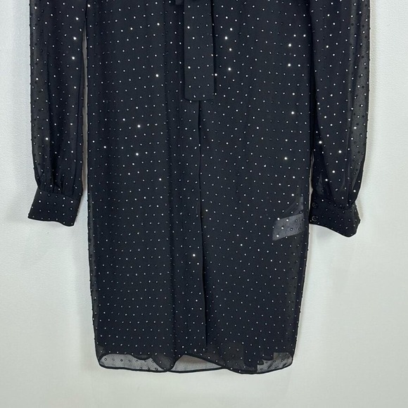 Michael Michael Kors Shirt Dress XXS Black Polka Dot Tie Neck Sheer Long Sleeve - Picture 6 of 14